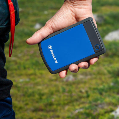 Transcend TS4TSJ25H3B 4TB portable Festplatte (HDD) in grau/blau mit Backup-Funktion (Datensicherung