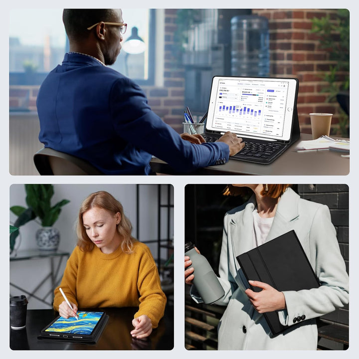 YUEJIDZ Tastatur Hülle für iPad 9.7 2018 (6. Generation)/5. Generation 2017, iPad Air 2 & 1, Magneti