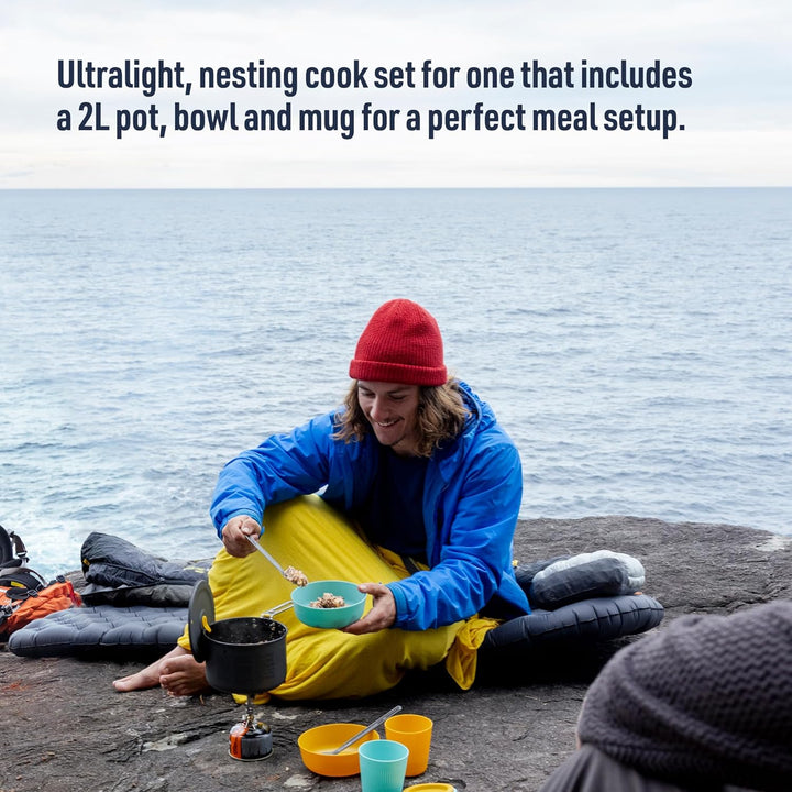 Sea to Summit Frontier UL One Pot Cook Set - 2L Pot + Medium Bowl + Insulated Mug blue-yellow