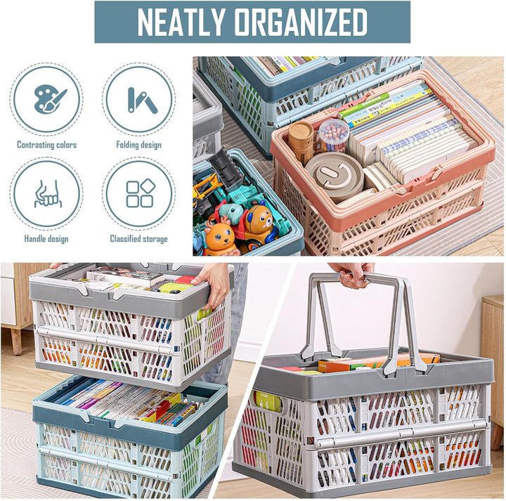 Klappkorb Faltbar, 2er Set Klappbox Klein mit Henkel 19 L Blau, Multifunktionaler Aufbewahrungskorb