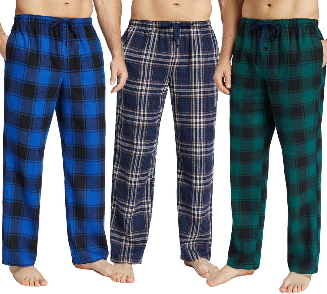 JupiterSecret Weihnachten Herren Flanell Pyjamahose lange Pyjamahose für Männer Nachtwäsche 3 Packs