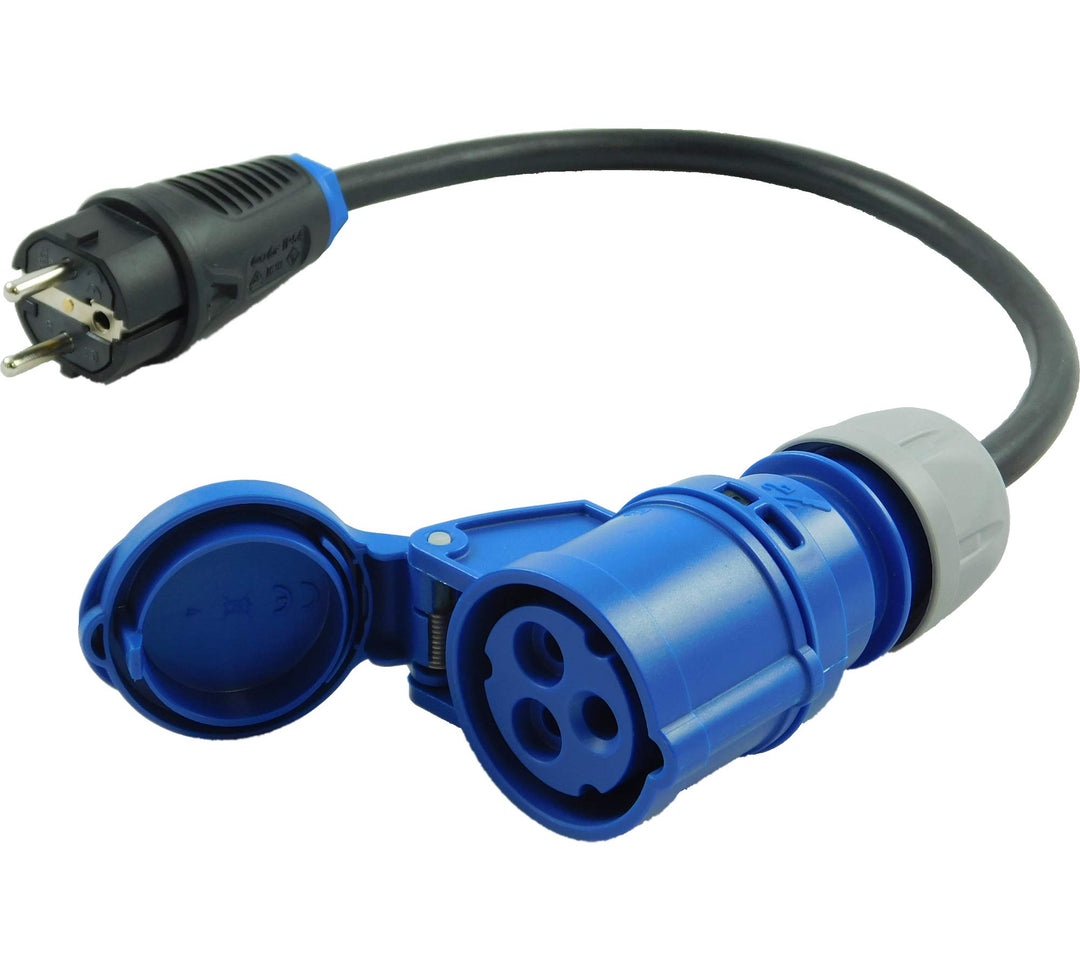 NWP Adapter CEE Kupplung 230V 16A auf Schuko Stecker - 3x2,5mm² Gummischlauchleitung - IP44 - Für Ca