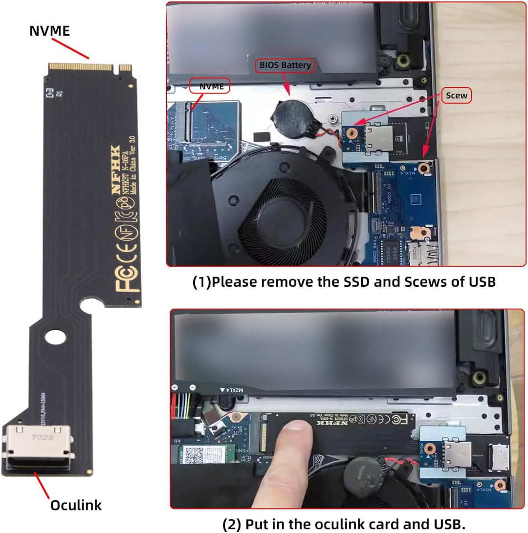 cablecc PCI-E 3.0 M.2 M-Key zu OCULINK SFF-8612 SFF-8611 Host-Adapter für Externe Grafikkarte & SSD