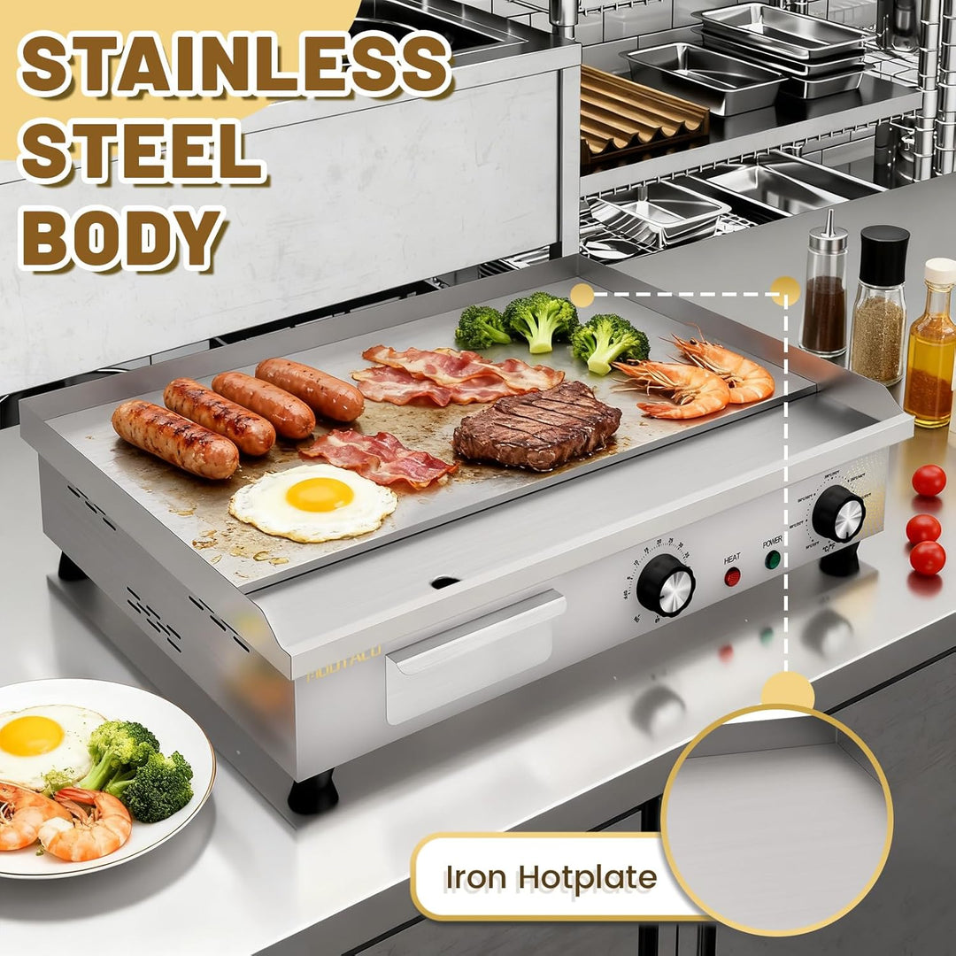 MOOTACO Elektrische Grillplatte mit Zeitschaltuhr, Profi Gastro Elektrogrill mit 54 cm Grillfläche,
