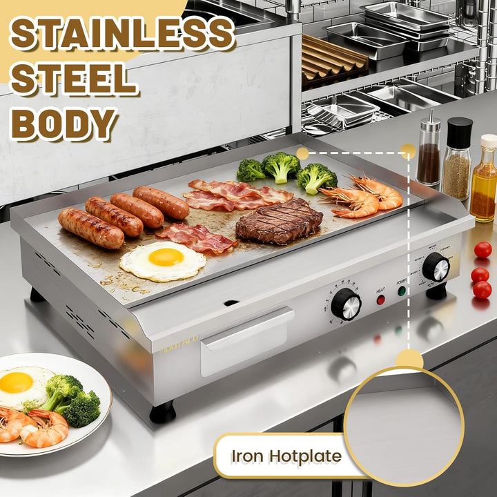 MOOTACO Elektrische Grillplatte mit Zeitschaltuhr, Profi Gastro Elektrogrill mit 54 cm Grillfläche,