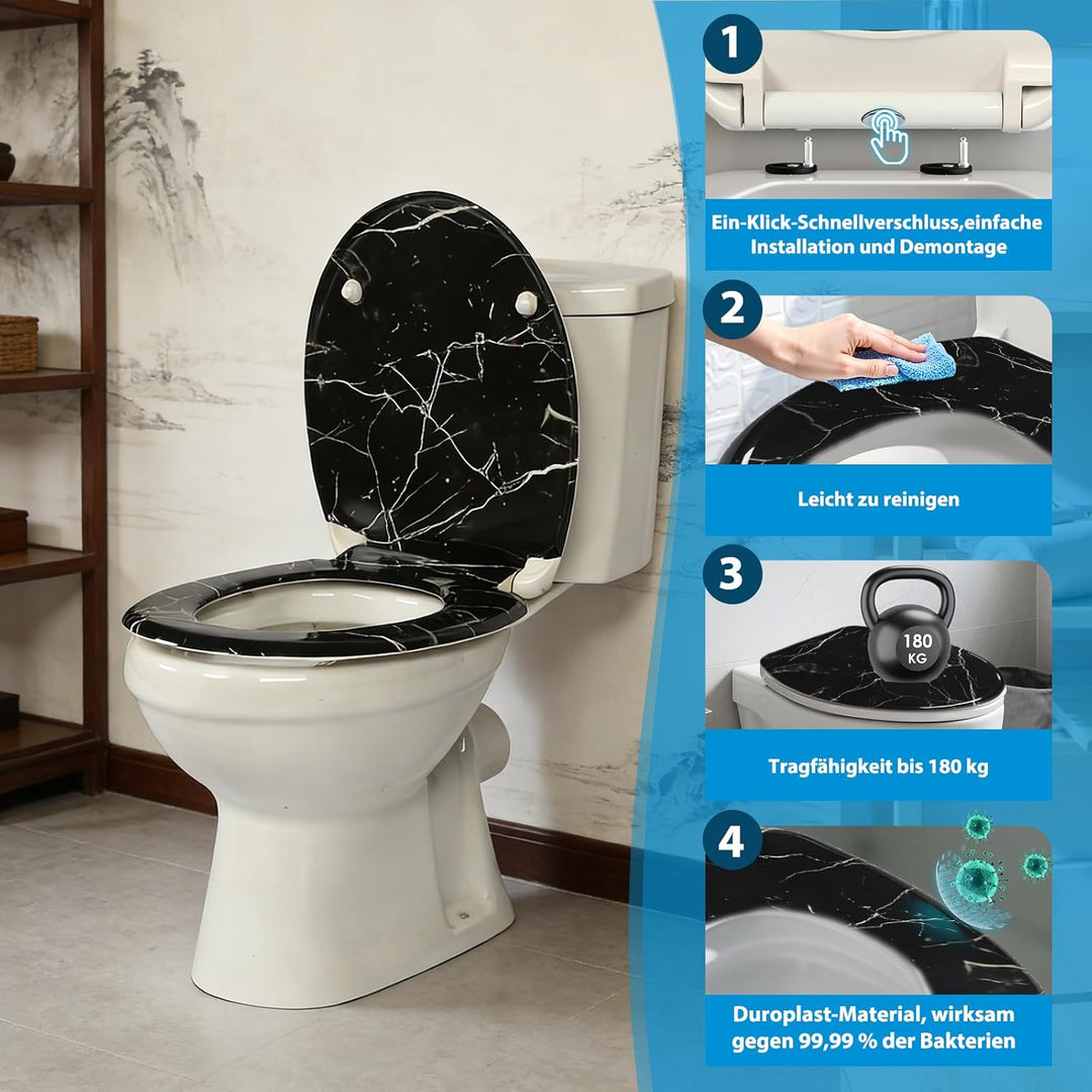 Duroplast-Toilettensitz, O-förmiger Toilettendeckel mit Soft-Close-Mechanismus, Edelstahlscharnier,