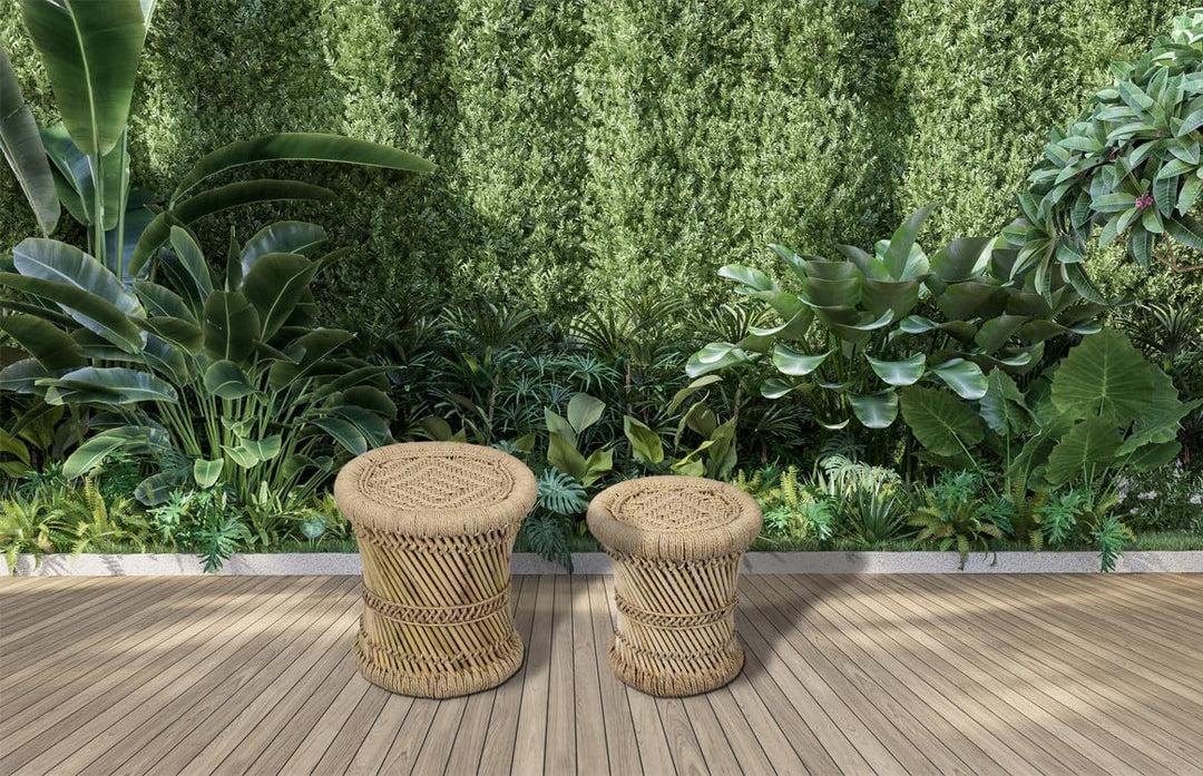 Marrakesch 2er Set Hocker Sitzhocker Benita aus Bambus ø 36cm & 30 cm | Blumenhocker Ideal im Garten