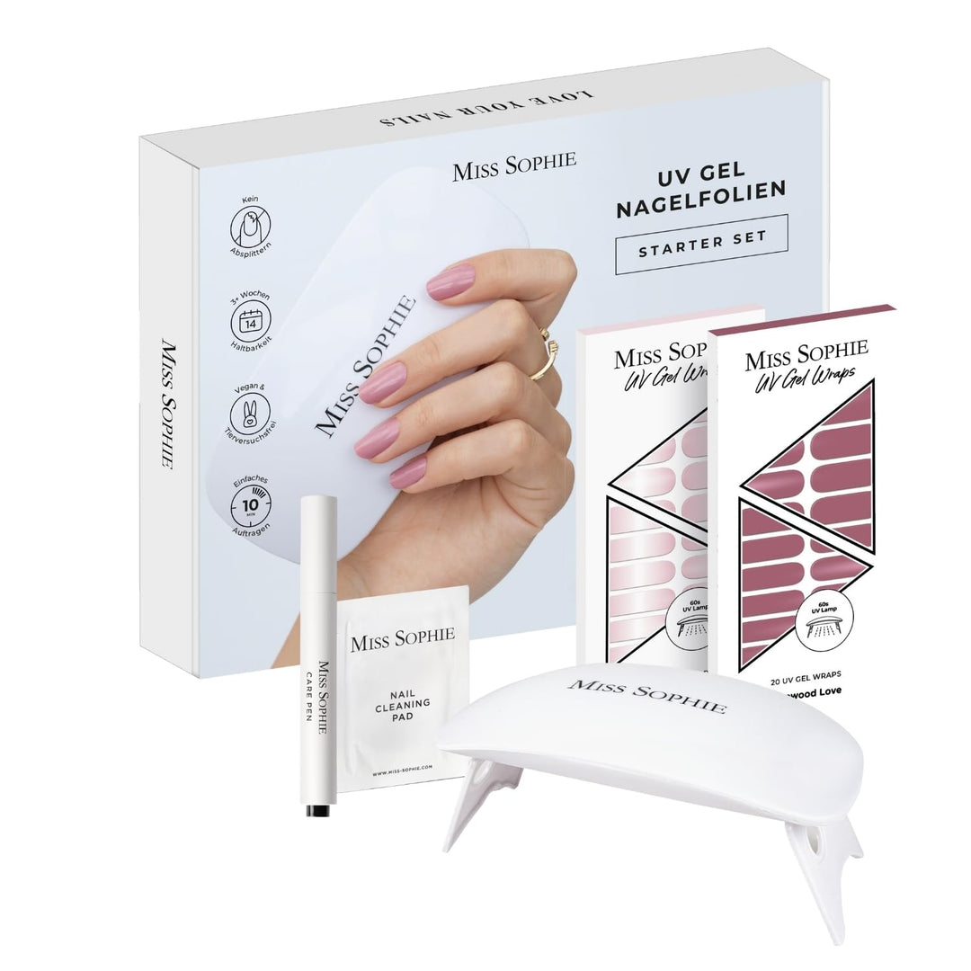Original Miss Sophie UV Starterset I Selbstklebende UV Nagelfolien I Nagelaufkleber in Rosewood Love