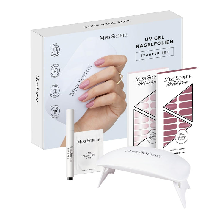 Original Miss Sophie UV Starterset I Selbstklebende UV Nagelfolien I Nagelaufkleber in Rosewood Love
