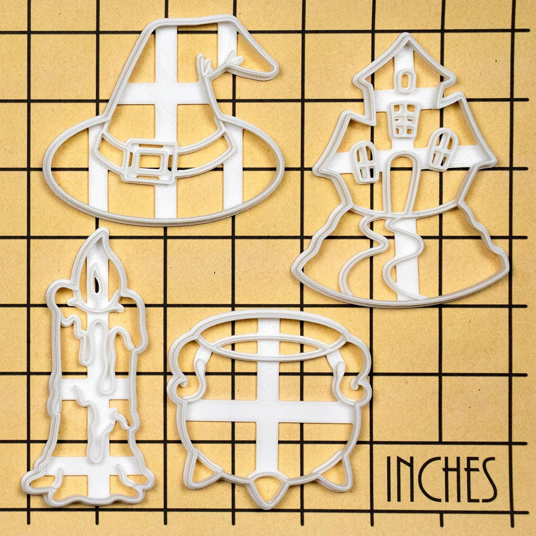 4er Set Hexerei Ausstechformen (Formen: Kerze, Kochkessel, Hexen Hut, Spukhaus), 4 Teil
