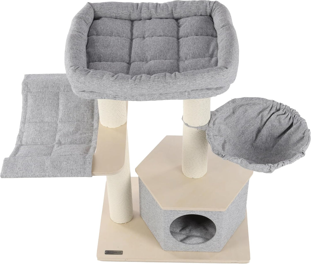 Flamingo Kratzbaum Kaleb – Grau & Beige – 88 cm | Stilvoll, funktional & gemütlich!, Kaleb – Grau &