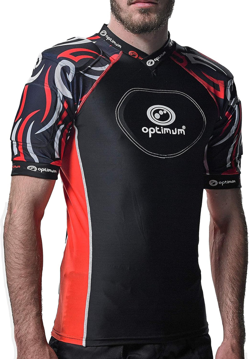 Optimum Razor Rugby Oberteil mit Schulterschutz Schwarz/Rot Large Boys (X-Small) Junior, Schwarz/Rot