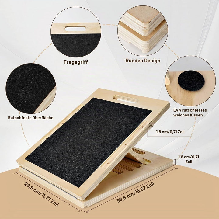 2-in-1 Schrägbrett aus Holz und Balance Board, Verstellbares Wadendehner Slant Board, Rutschfestes B