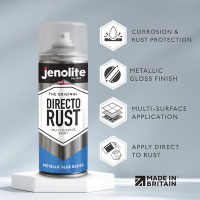 JENOLITE Directorust Metallic Blue Gloss Sprühfarbe, direkt auf Rost auftragen, Grundierung, Unterwo