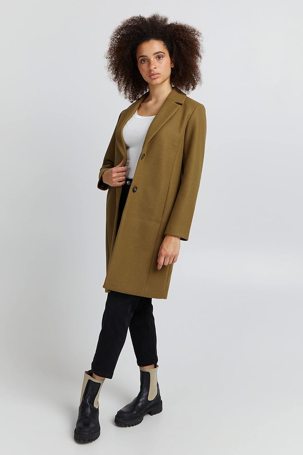 ICHI IHJANNET JA4 Damen Steppmantel Wintermantel Winterjacke Kurzmantel mit Reverskragen und Knöpfen