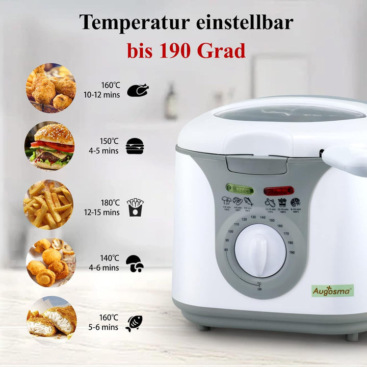 Augosma Mini Fritteuse Mit öl | 1200-1450W l Kapazität: 2 Liter l Sichtfenster l Frittierkorb aus Ed