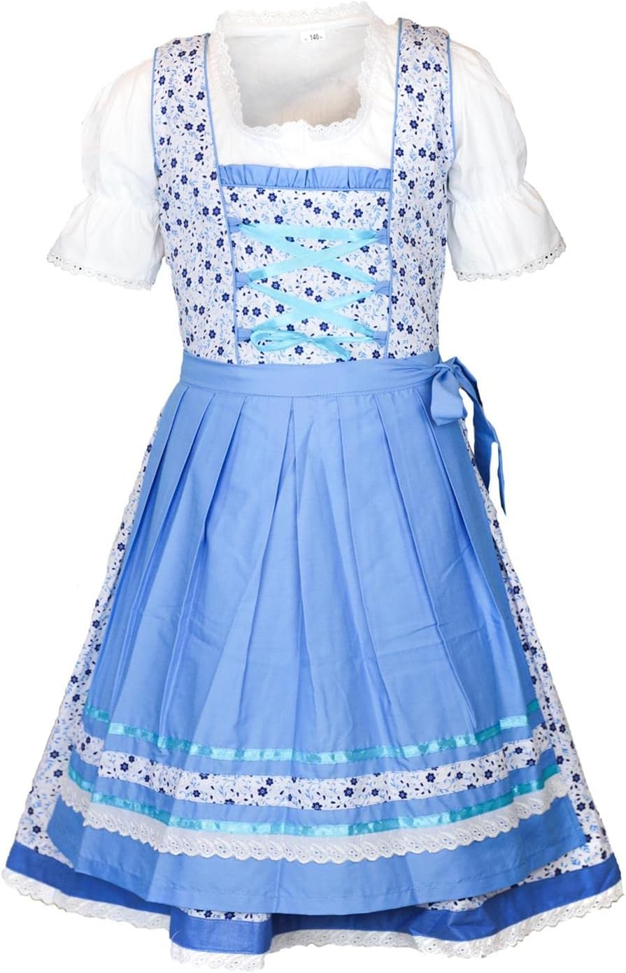 MS-Trachten Kinder Dirndl Trachtenkleid Mädchendirndl Mimi 3 teilig 104 Hellblau, 104 Hellblau