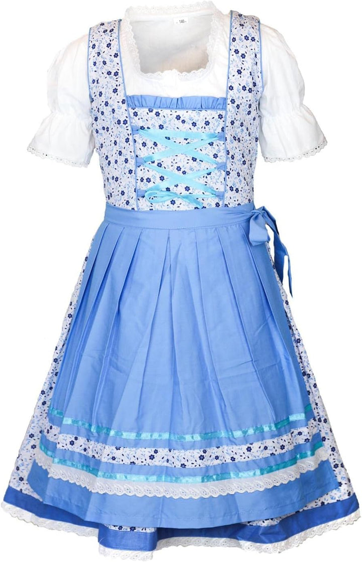 MS-Trachten Kinder Dirndl Trachtenkleid Mädchendirndl Mimi 3 teilig 104 Hellblau, 104 Hellblau