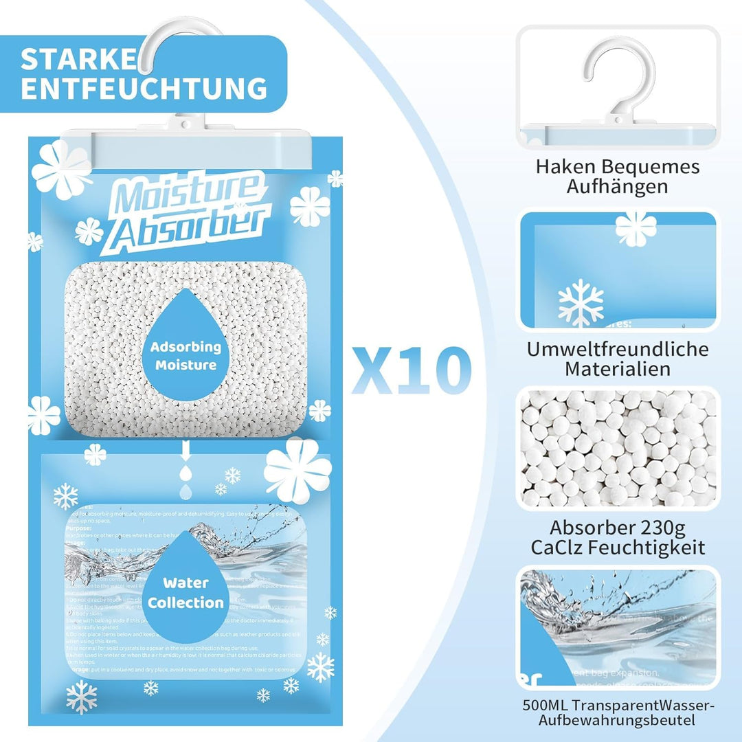 Boadw 10x230G Hänge Luftentfeuchter, Kleiderschrank Feuchtigkeitsabsorber für Keller, Schlafzimmer,