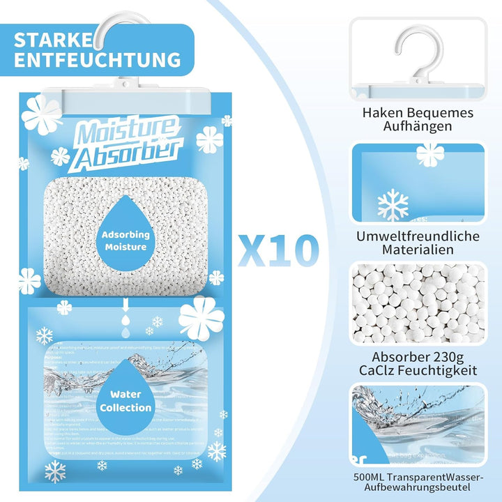 Boadw 10x230G Hänge Luftentfeuchter, Kleiderschrank Feuchtigkeitsabsorber für Keller, Schlafzimmer,