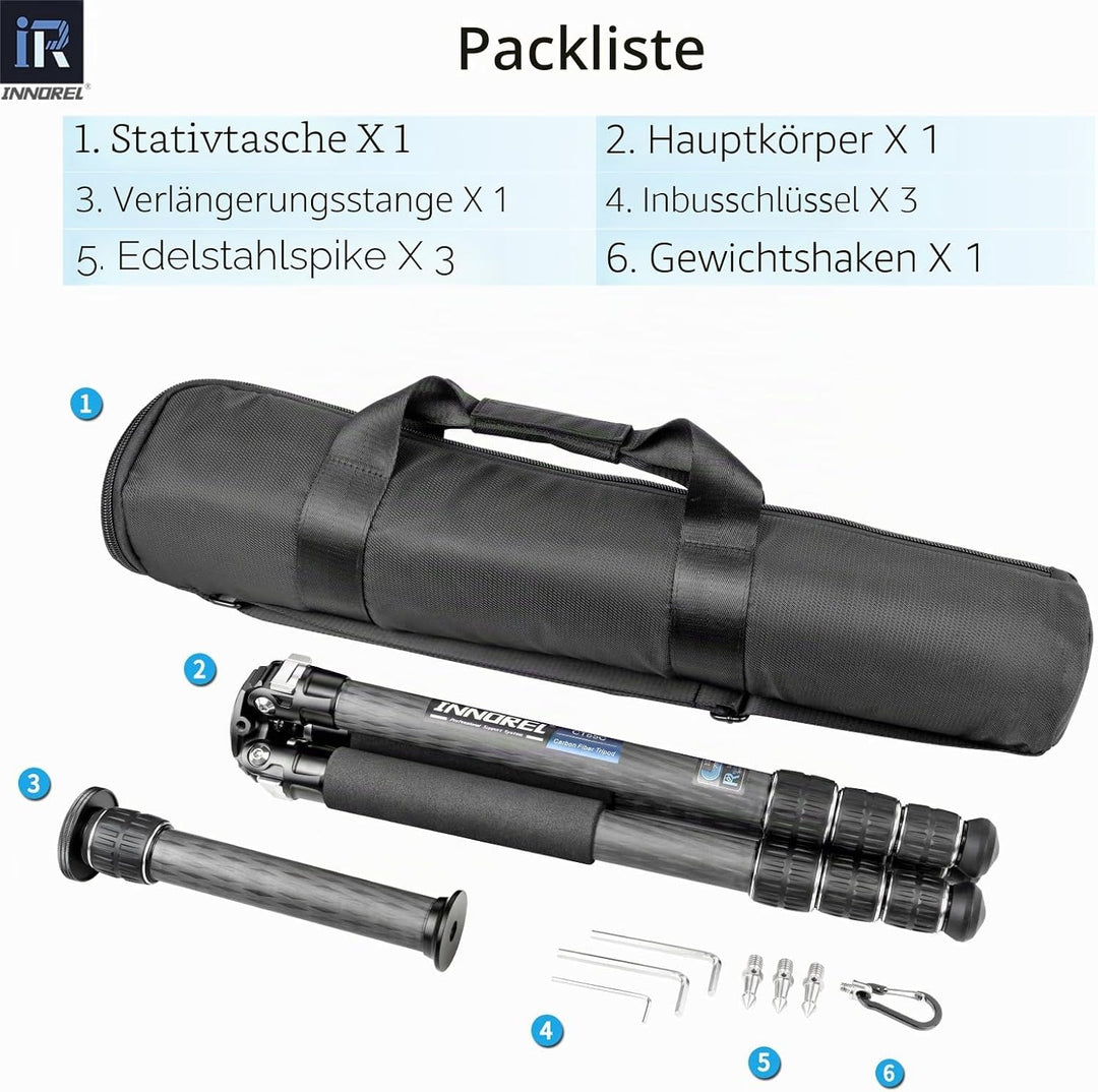 Kohlefaser-Stativ-INNOREL CT85C Ohne Kopf Super professionelles tragbares Reisestativ für DSLR-Kamer