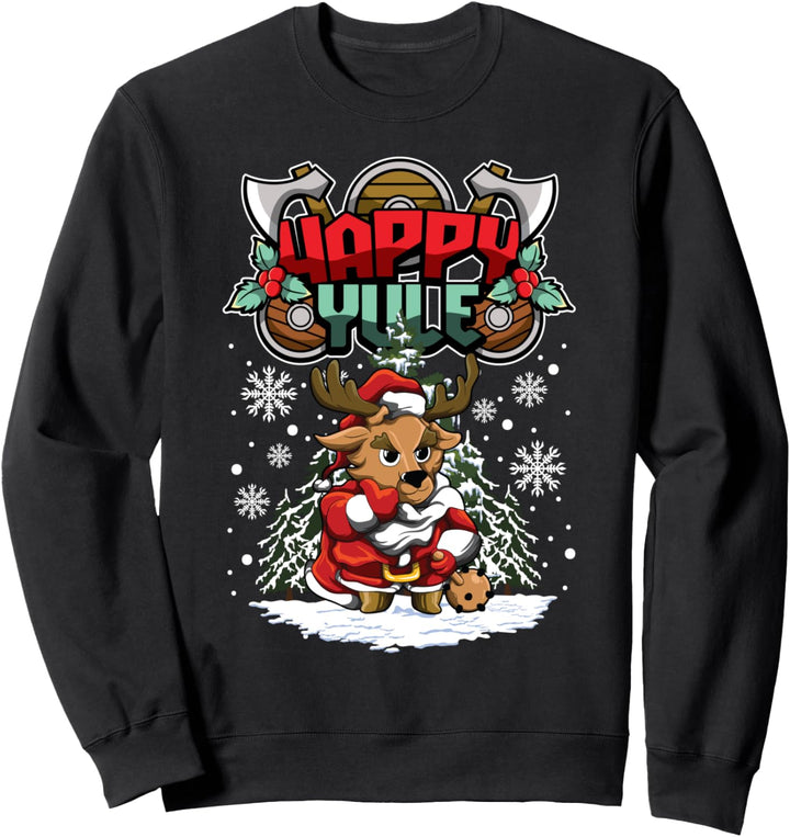 Happy Yule Wikinger Weihnachtstiere Hirsch Hirsch Sweatshirt