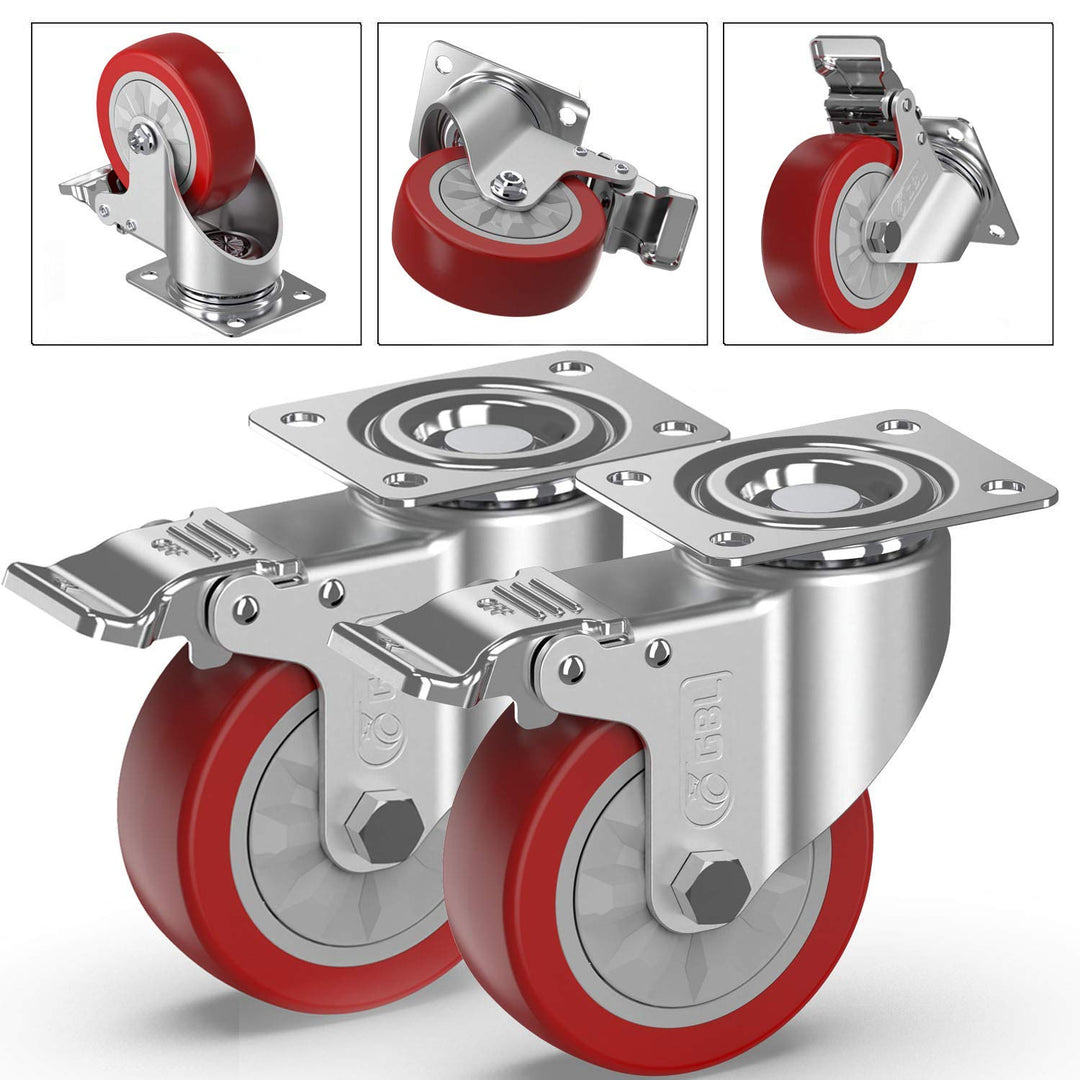 GBL Möbelrollen Schwerlast mit 4 Bremsen + Schrauben - 100mm 600KG - 4 Lenkrollen mit Möbel Bremse -