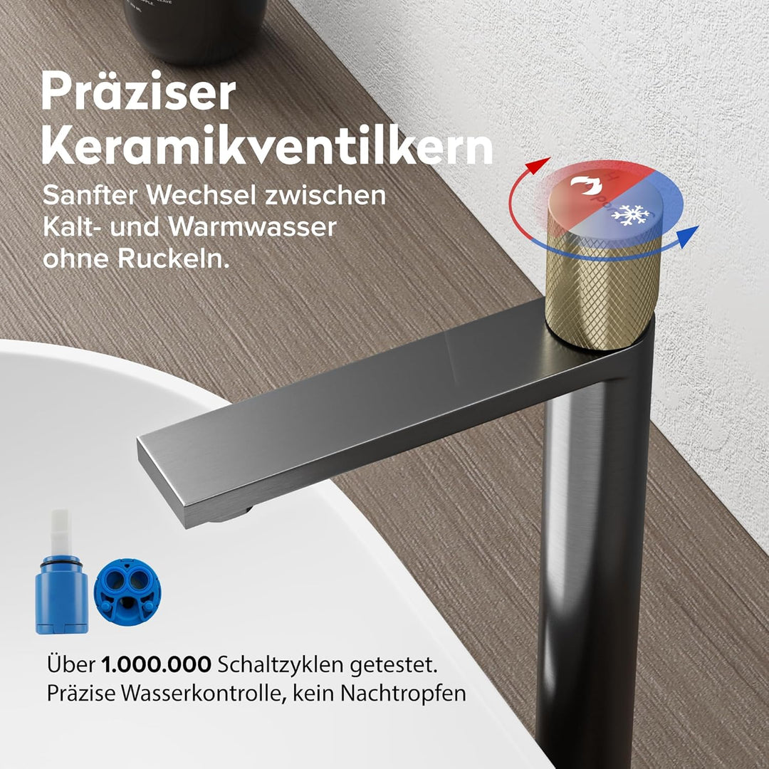 doporro Wasserhahn Bad Grau, Waschtischarmatur Hoch mit 225 mm Auslaufhöhe, Einhebelmischer Mischbat