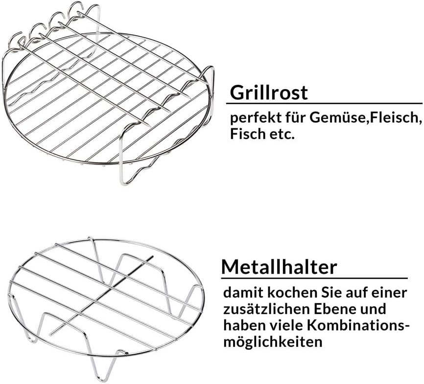 MONZANA® Heissluftfritteuse Zubehör XL 6,5L Fritteuse Set 9tlg mit Brotbackkorb Pizzapfanne Silikonp