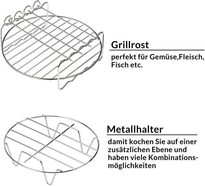 MONZANA® Heissluftfritteuse Zubehör XL 6,5L Fritteuse Set 9tlg mit Brotbackkorb Pizzapfanne Silikonp