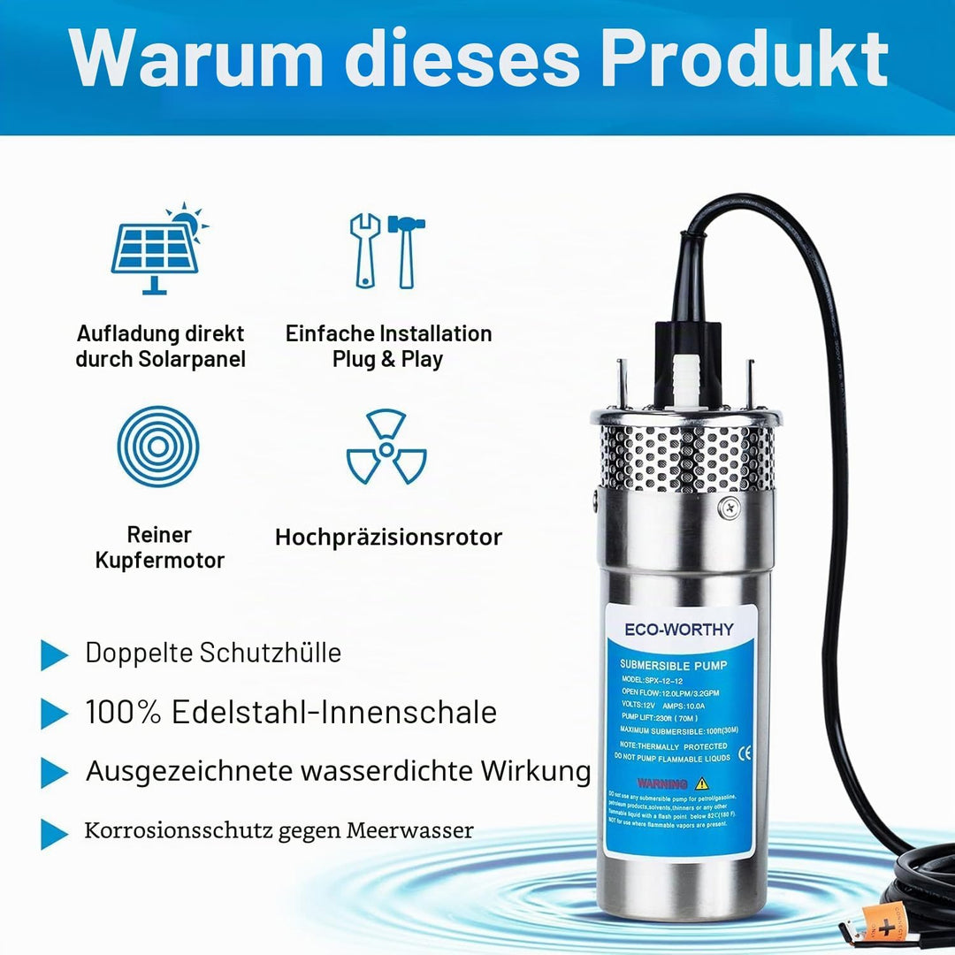DCHOUSE 200W Solar Tiefbrunnen-Tauchpumpen Kit mit 12V Solarwasserpumpe + 2 STÜCKE 100W Solarpanel 1