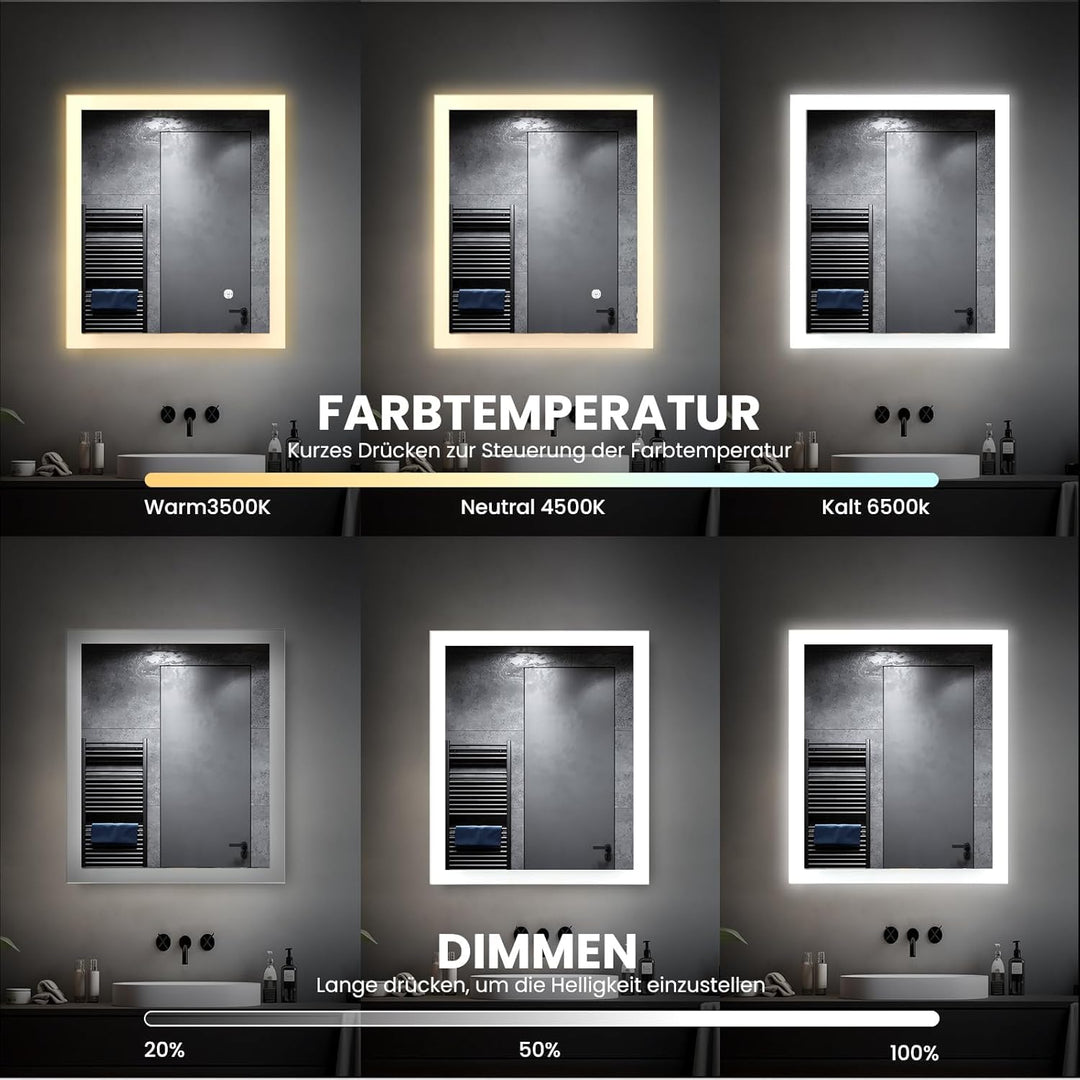 Trintion Badezimmerspiegel, 50x60cm LED Badspiegel mit Beleuchtung, Wandspiegel mit Touch-Schalter K
