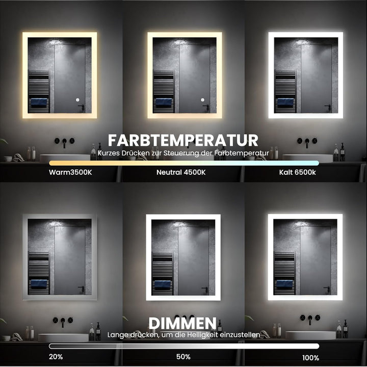 Trintion Badezimmerspiegel, 50x60cm LED Badspiegel mit Beleuchtung, Wandspiegel mit Touch-Schalter K