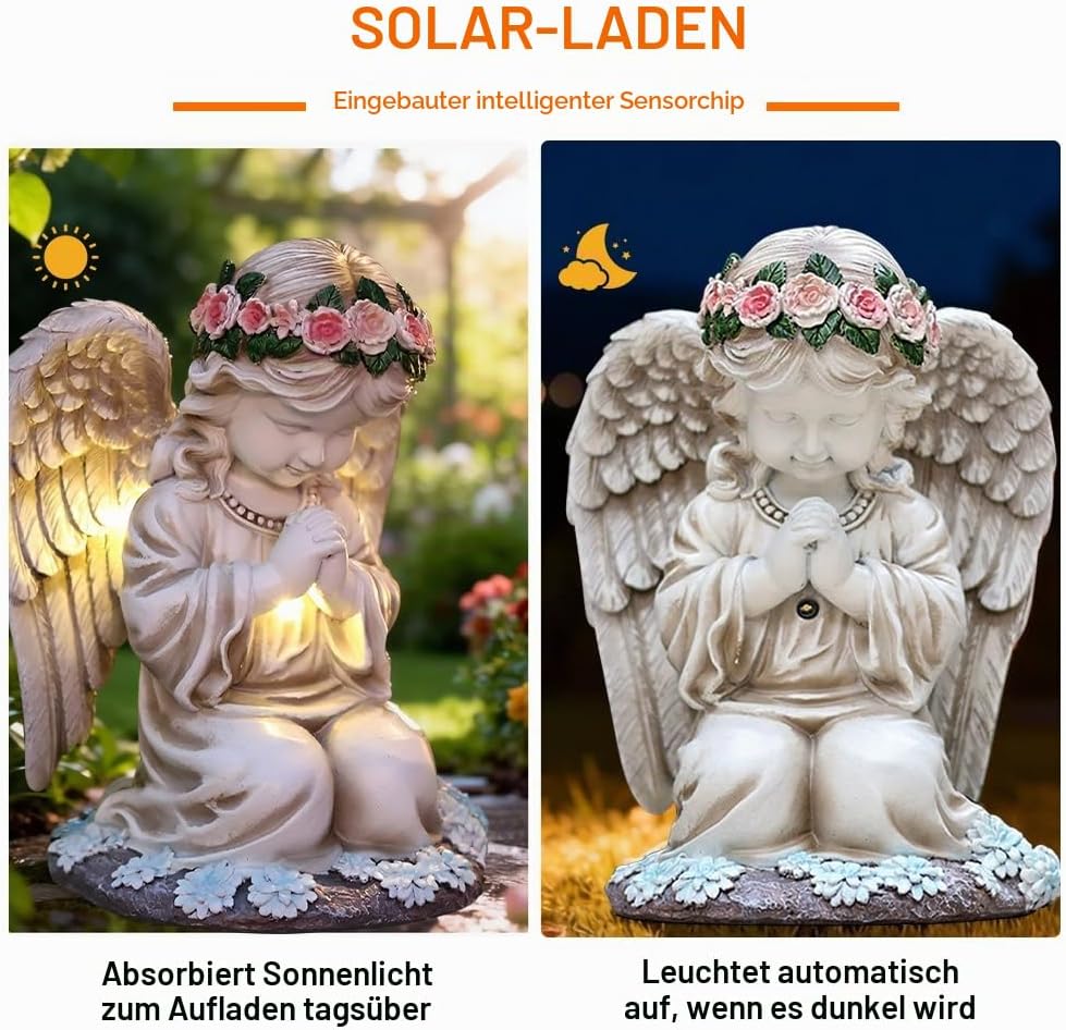 Grabschmuck Wetterfest, Solar Engel Gartenstatuen, Wetterfest Grabschmuck, Grabengel mit Led Solarle