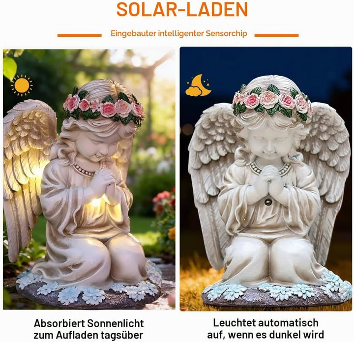 Grabschmuck Wetterfest, Solar Engel Gartenstatuen, Wetterfest Grabschmuck, Grabengel mit Led Solarle