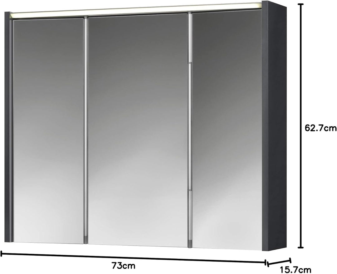 Jokey Spiegelschrank ARBO mit LED Beleuchtung 73 cm, Badezimmer Spiegelschrank aus MDF, inkl. Steckd