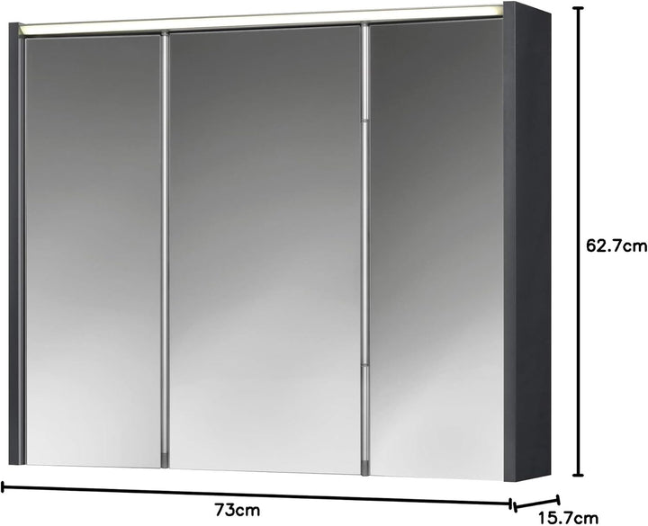 Jokey Spiegelschrank ARBO mit LED Beleuchtung 73 cm, Badezimmer Spiegelschrank aus MDF, inkl. Steckd