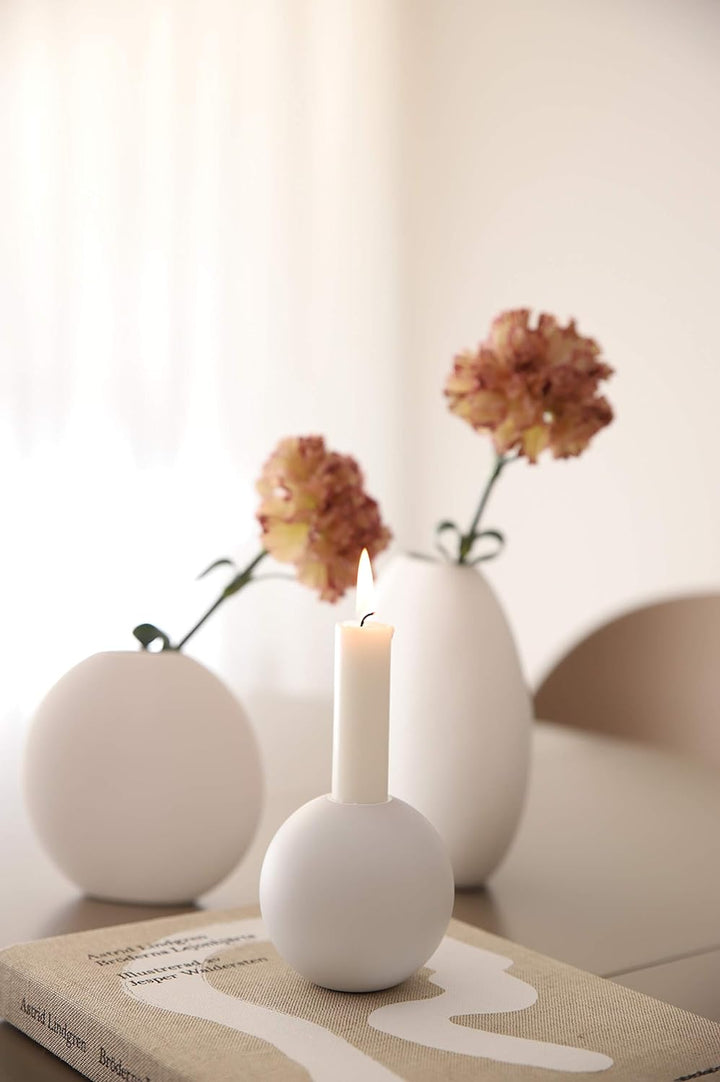 Cooee Design Vase Pastille aus Keramik in der Farbe Weiss Handgefertigt, Durchmesser: 20cm, Höhe: 19