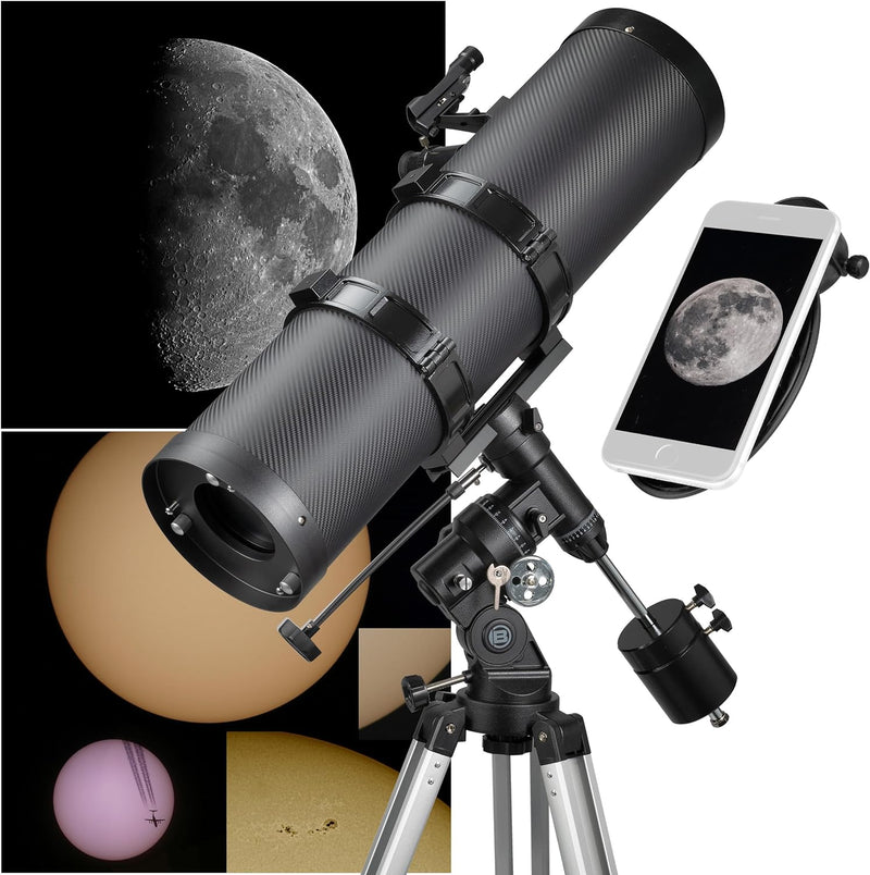 Bresser Spiegelteleskop Pollux 150/1400mm katadioptisches Spiegel-System mit Smartphone Kamera Adapt