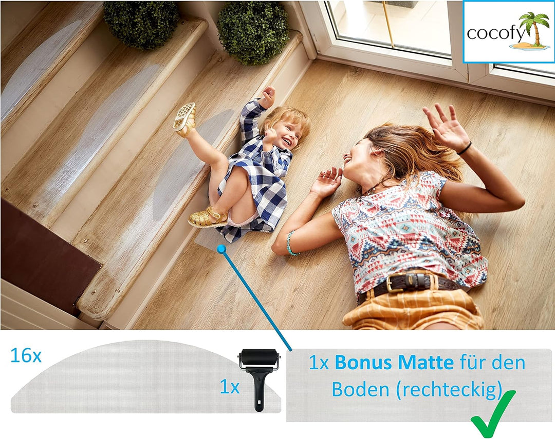 cocofy Antirutsch Stufenmatten schmal Kleinformat 16x (55x15 cm) für Wendeltreppe innen, Raumspartre