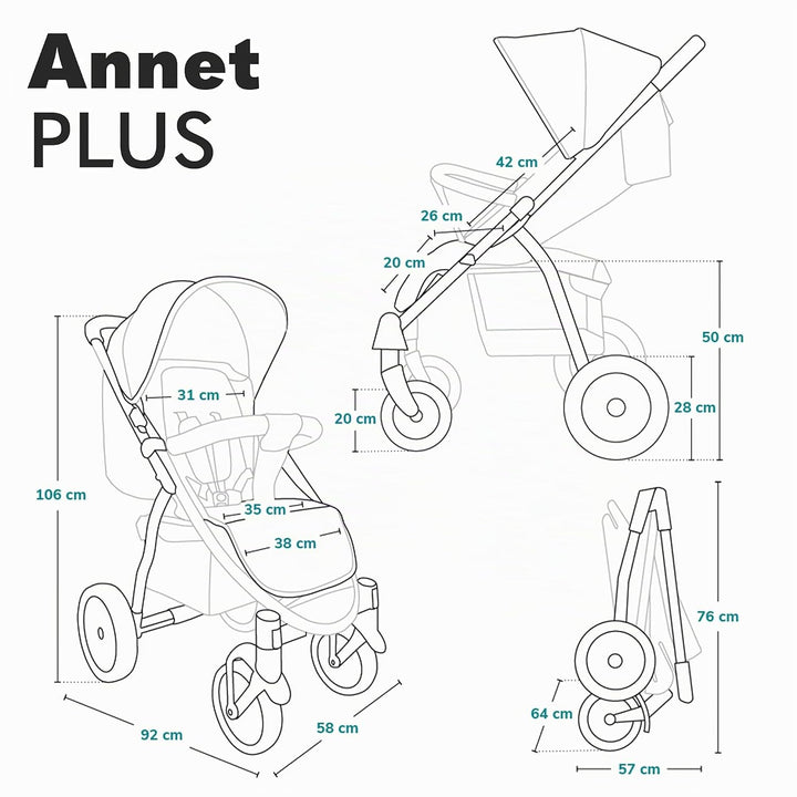 LIONELO Annet Plus Buggy bis 22 kg mit Liegefunktion, Kinderwagen klein zusammenklappbar mit Zubehör