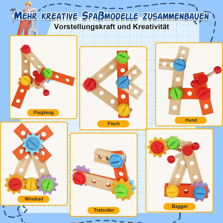 Werkzeugkoffer Kinder Werkbank, Montessori Werkzeug Holzspielzeug Spielzeug ab 2 3 4 Jahre, Kinderwe