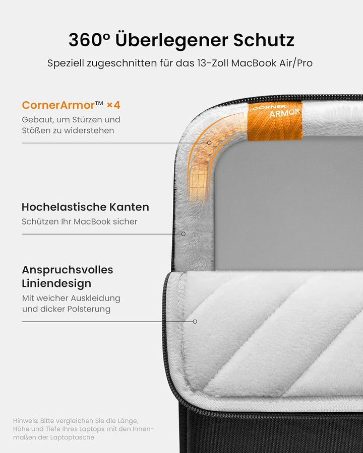 tomtoc 360° Tasche Hülle für 13 Zoll MacBook Air 2024-2018 M3/A3113 M2/A2681 M1/A2337, 13-Zoll MacBo