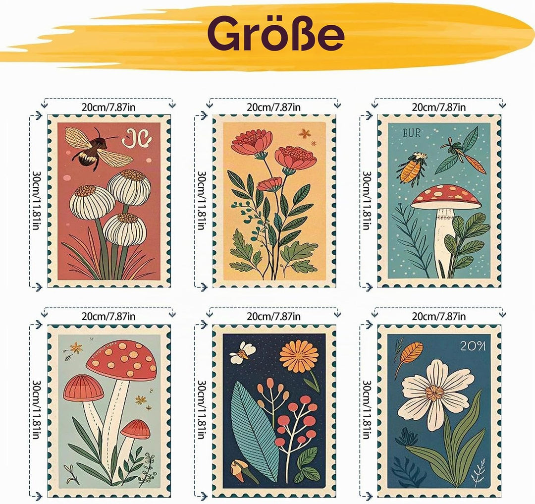 JATOK 6 Stück Malen Nach Zahlen Erwachsene, Grünpflanzen im Briefmarkenstil für Anfänger, Handgemalt