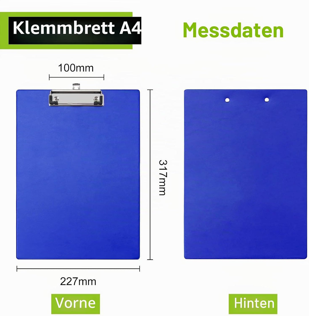 Klemmbrett DIN A4, Blau, 10 Stück, aus PVC und Karton, mit ausziehbarer Aufhängeöse, für Schule, Bür