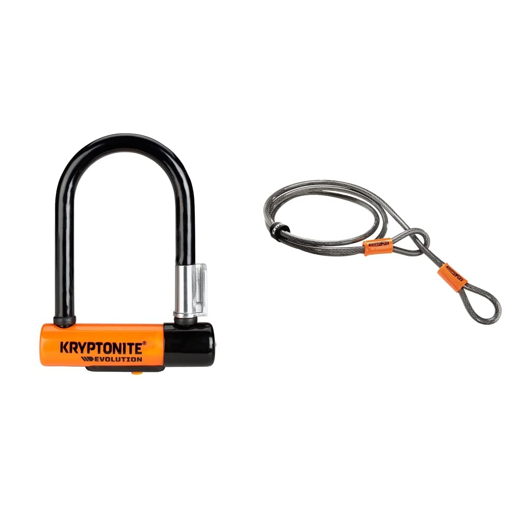 Kryptonite Evolution Mini-5 Fahrradschloss, Orange, 8 x 14 cm & Schlaufenkabel Krypto Flex 213 cm, ⌀