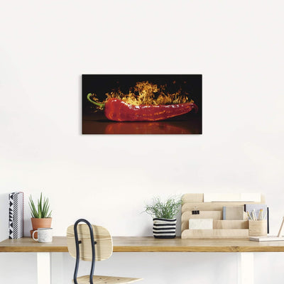 ARTland Leinwandbilder Wandbild Bild auf Leinwand 60x30 cm Chili Feuer Flammen Lebensmittel Essen Ge