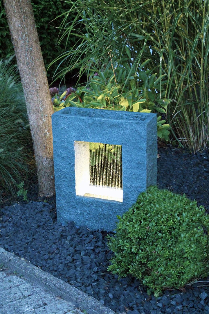Gartenbrunnen mit LED Beleuchtung 65x53 cm Zimmerbrunnen Brunnen Steinoptik Regen Wasserfall eckig w