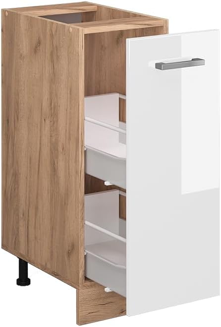 Vicco Apothekerschrank R-Line, Weiss Hochglanz/Goldkraft Eiche, 30 cm ohne Arbeitsplatte Weiss Hochg