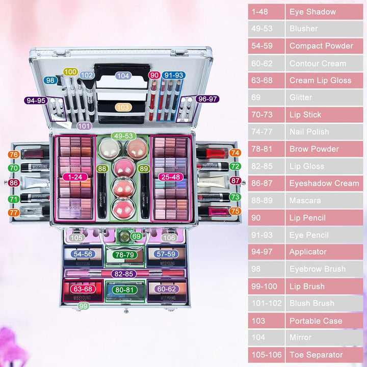 MKNZOME Schminkkasten Make-Up Set, Professionelles Kosmetische Schmink Set mit Lidschatten Lippenglo